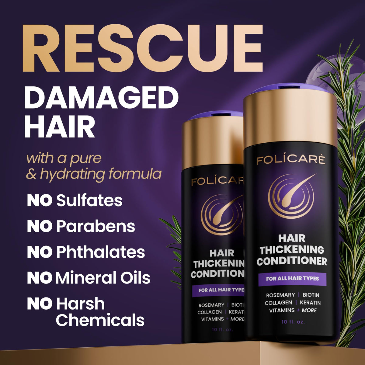 Hair prepared for heat styling with FOLICARE protection.