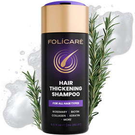 FOLICARE Thickening Shampoo bottle front view showing quad-action care for thinning hair