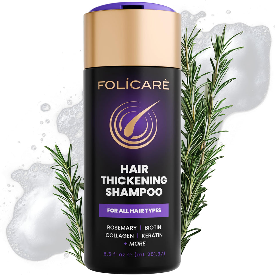 FOLICARE Thickening Shampoo bottle front view showing quad-action care for thinning hair