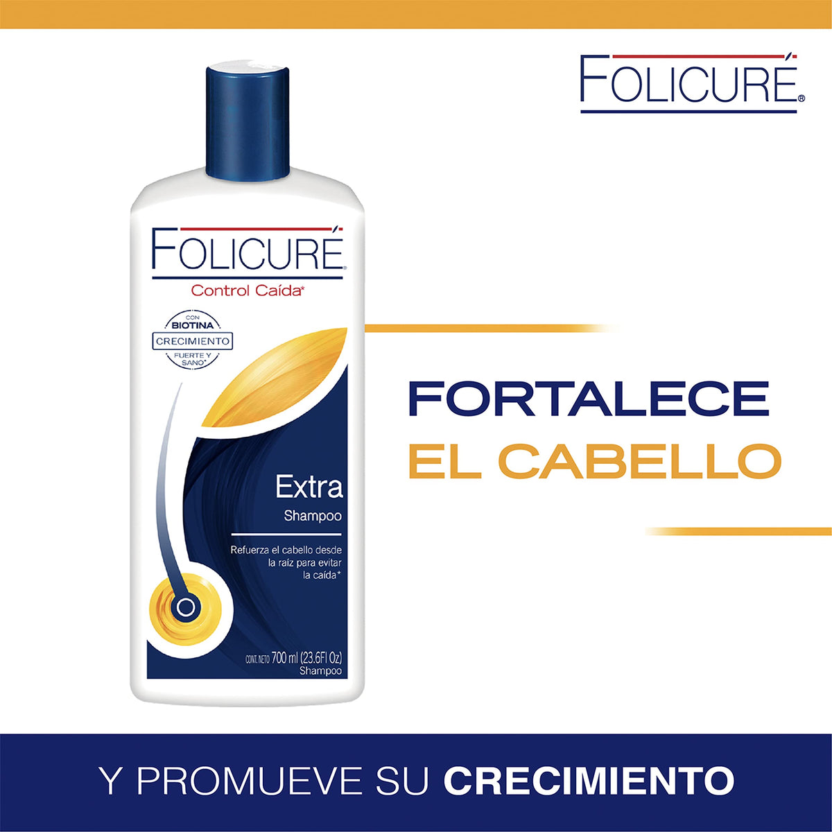 Folicure Extra Shampoo label biotin features nourishing ingredients for everyday use.
