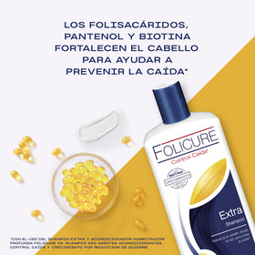 Folicure Extra Shampoo scalp massage image suggests a soothing routine for healthier hair.