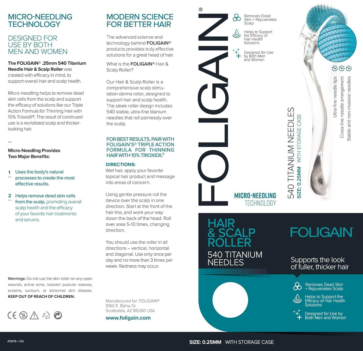 Foligain Derma Roller scalp stimulator supports scalp wellness at home or on the go.