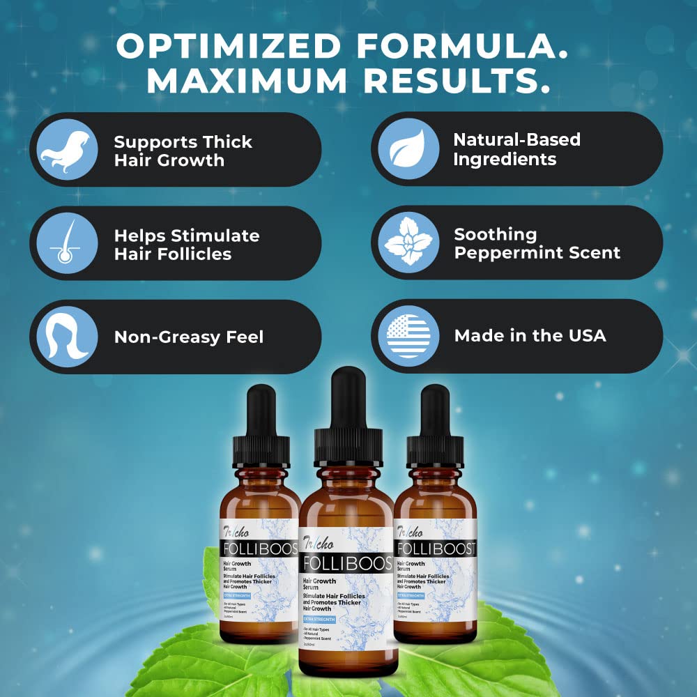 Folliboost 2oz bottle packaging showcases compact size for easy travel
