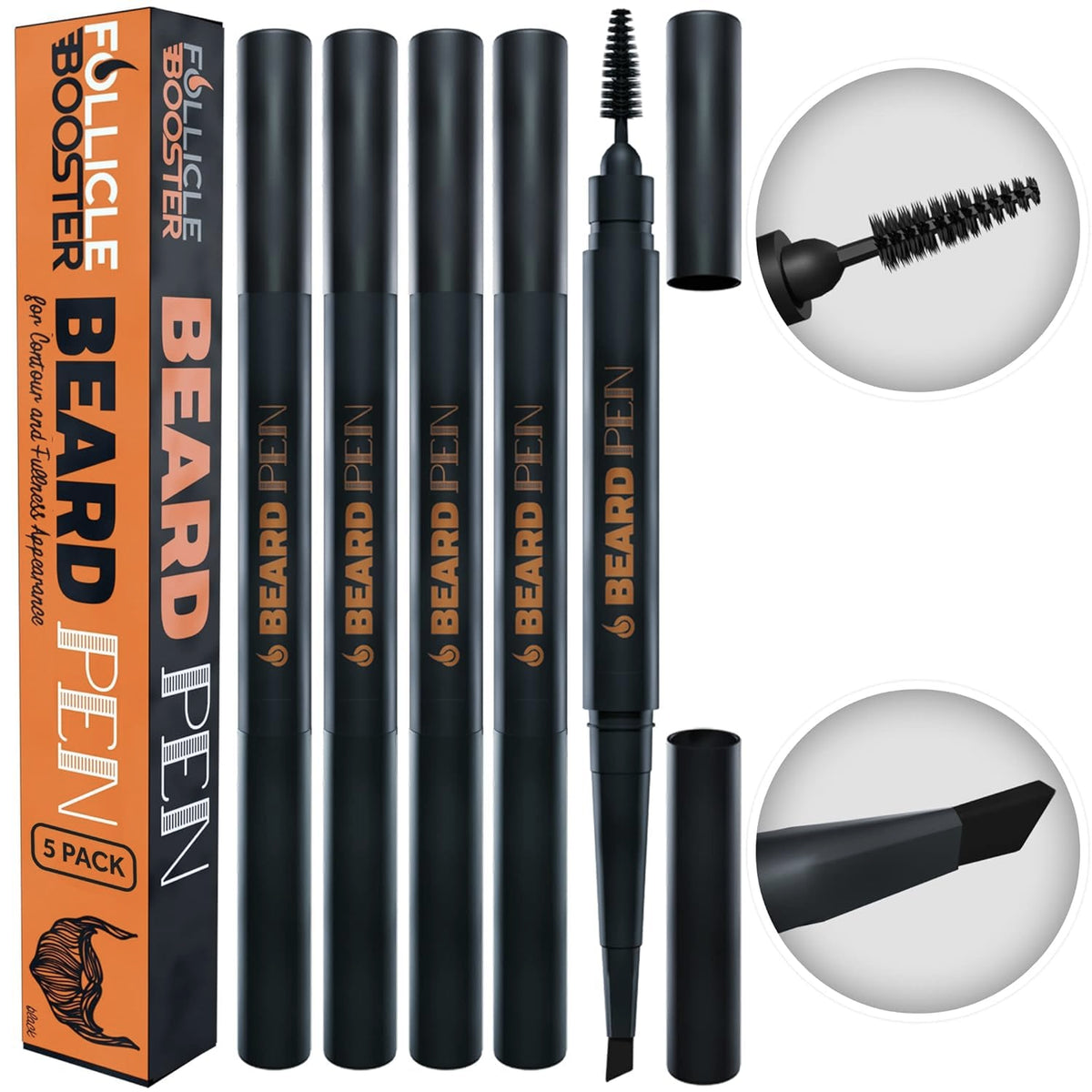 Follicle Booster beard pen dark brown swatch for natural concealment.