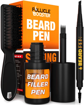 Follicle Booster Beard Pen Filler with 4-tip micro-fork for precise beard blending.