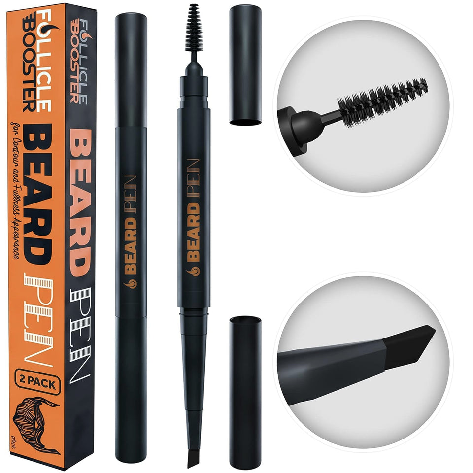 FOLLICLE BOOSTER beard pen light brown 2-pack applying close-up for precise patch coverage