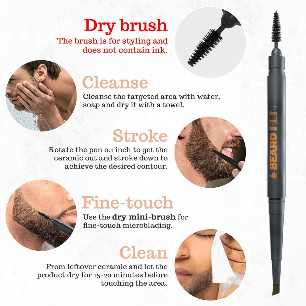 Follicle Booster Beard Pen natural finish for believable grooming.