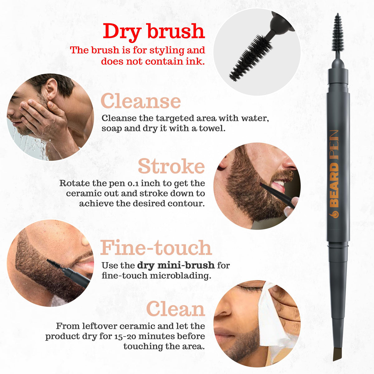 Follicle Booster Beard Pen natural finish blending with beard texture