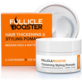 FOLLICLE BOOSTER bottle ready for daily styling with lightweight hold.