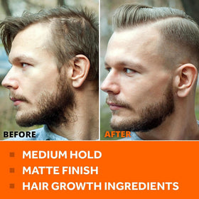 Follicle Booster Thickening Pomade in use for hair hold.