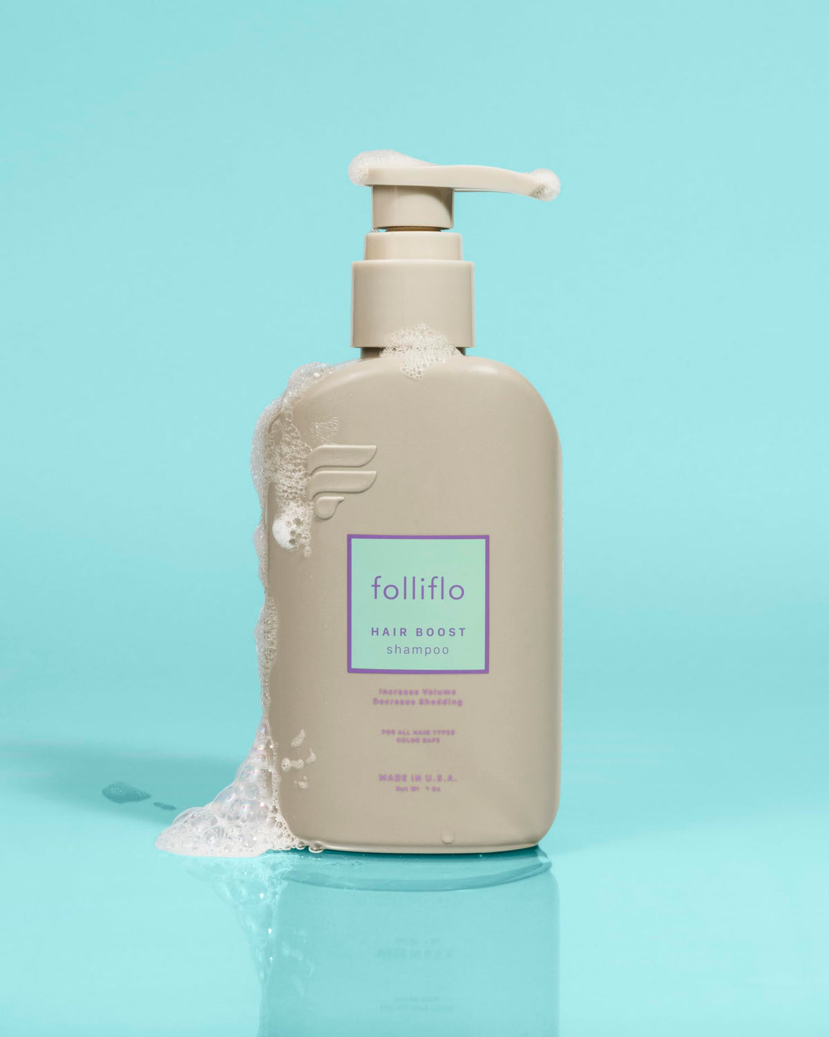 Folliflo Hair Boost Shampoo full bottle display for daily routines.
