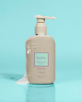 Folliflo Hair Boost Shampoo full bottle display for daily routines.