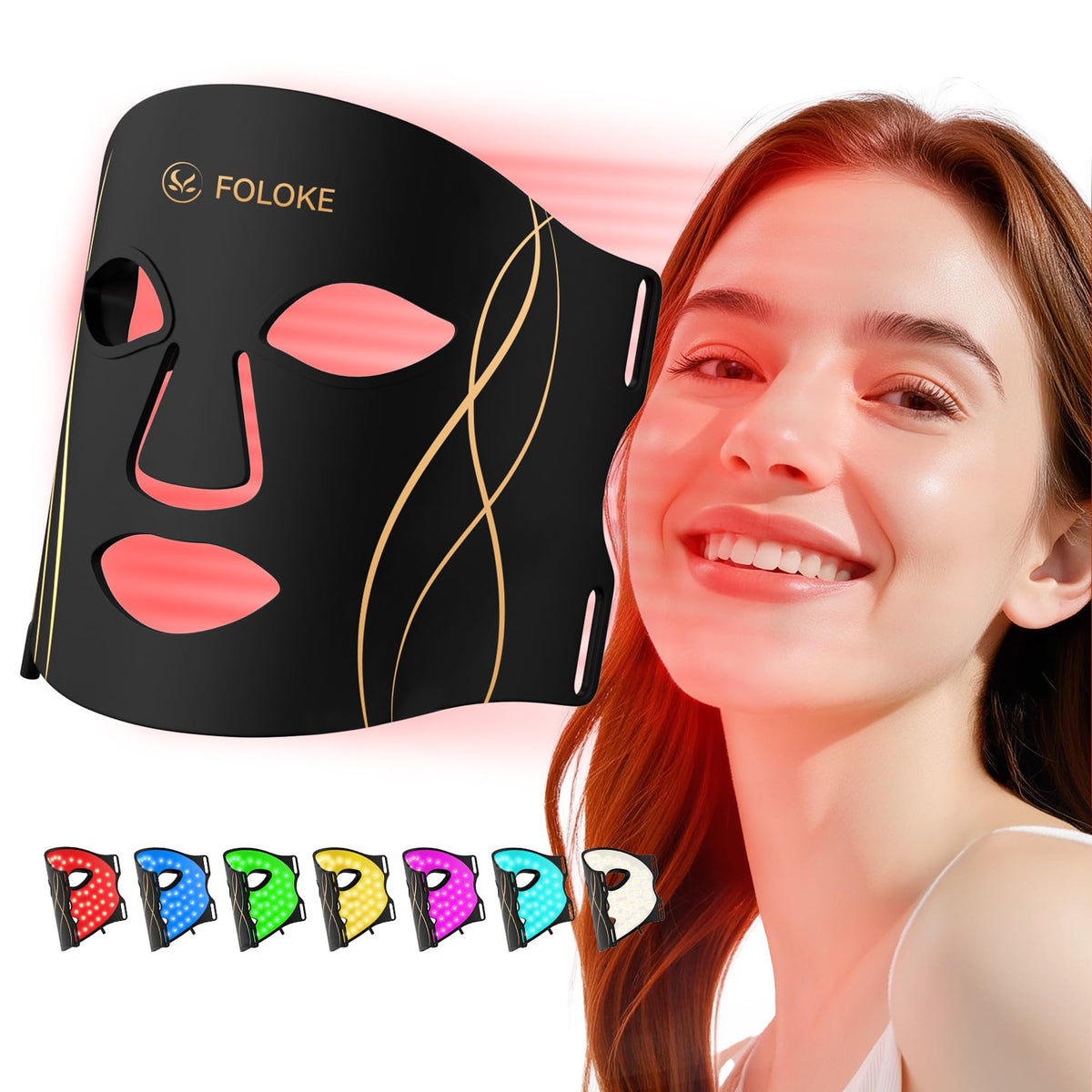 FOLOKE Red Light Therapy Mask front view for comfortable at home facial sessions.