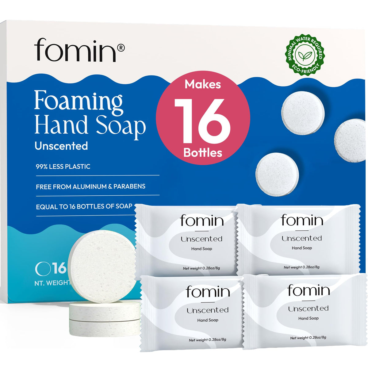 FOMIN fragrance-free foam soap tablet close-up for quick refills.