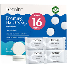 FOMIN fragrance-free foam soap tablet close-up for quick refills.