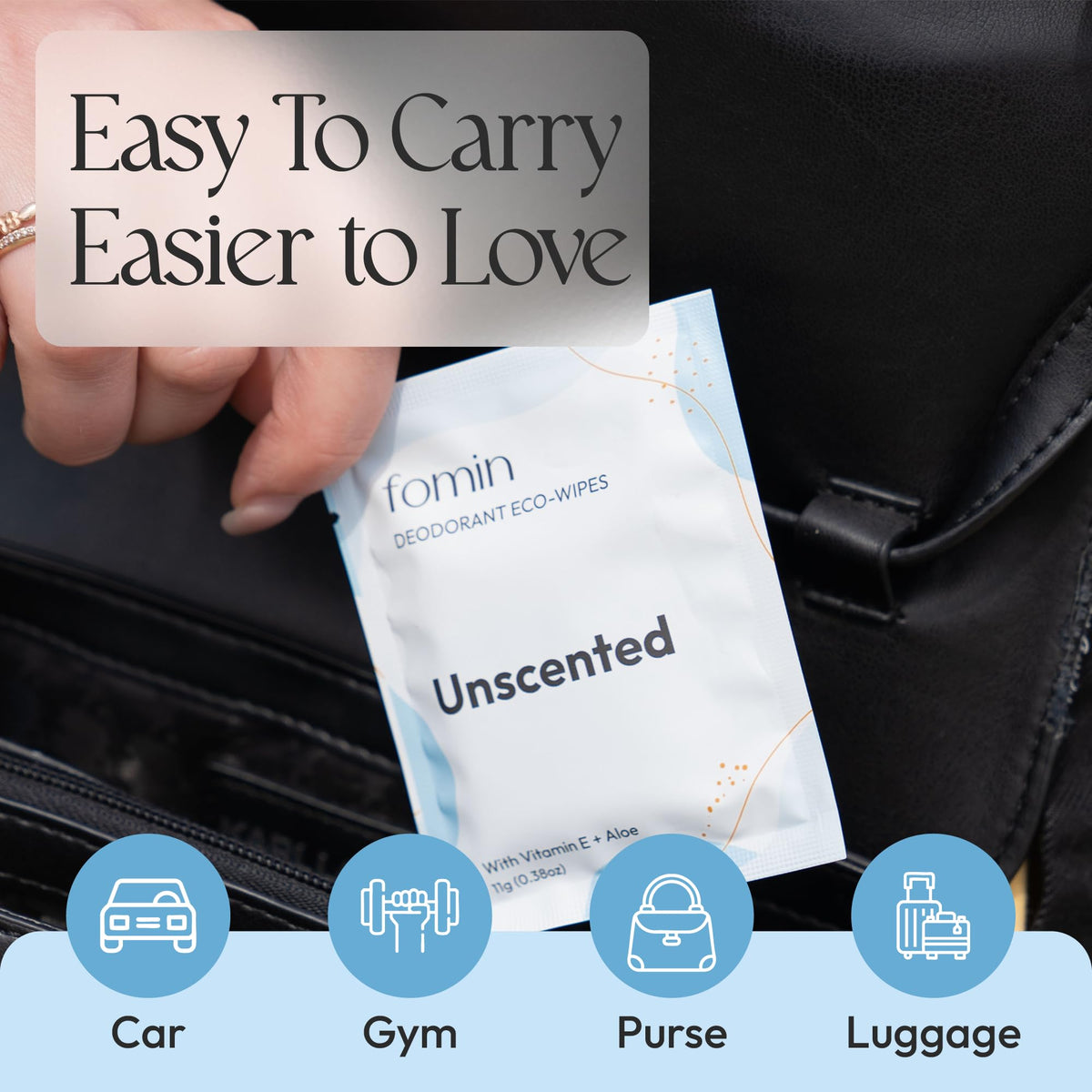 FOMIN Travel Deodorant Wipes applied underarms for quick renewal