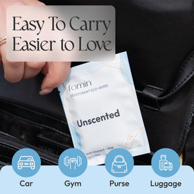 FOMIN Travel Deodorant Wipes applied underarms for quick renewal