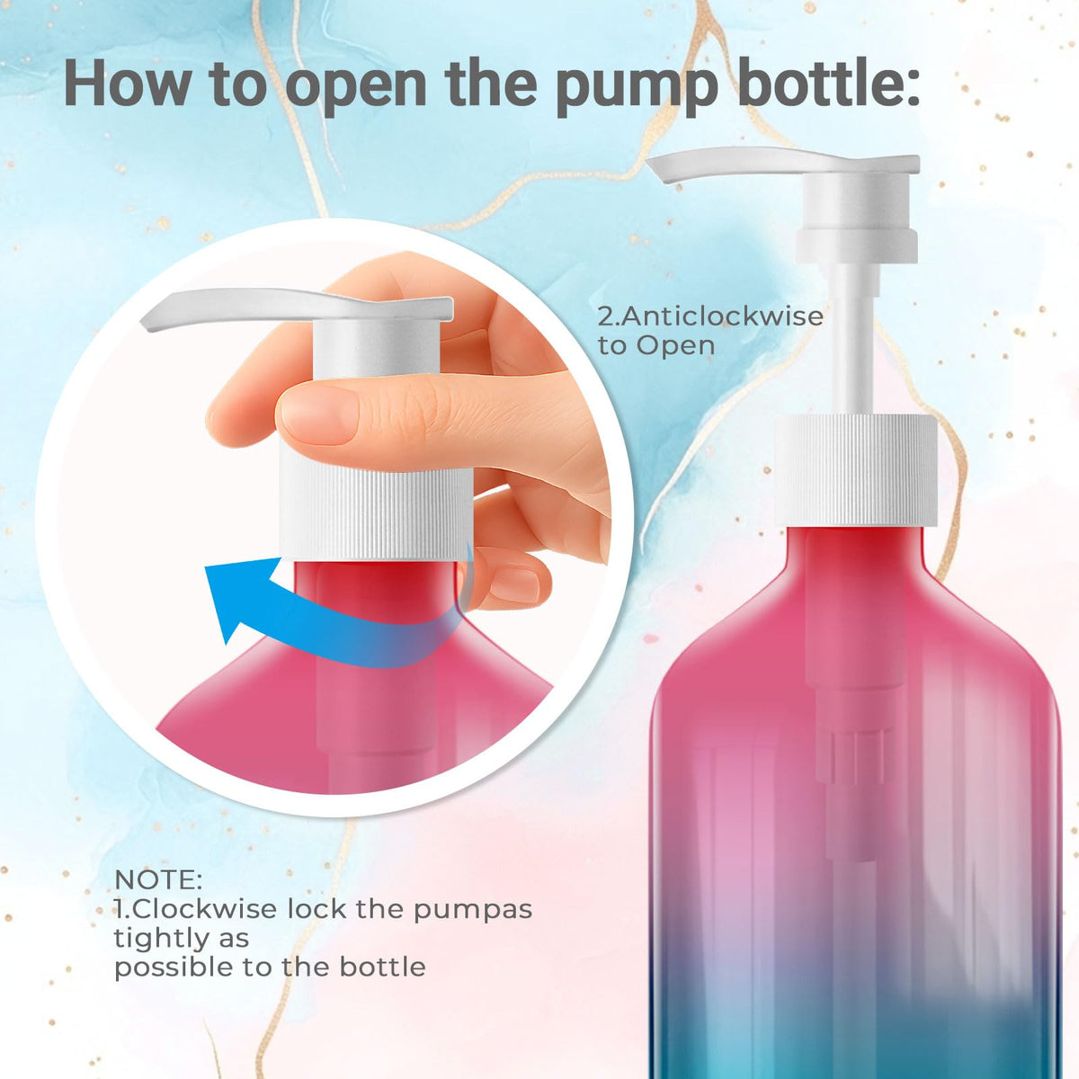 FOOCHY gradient bottle with pump in use dispensing lotion