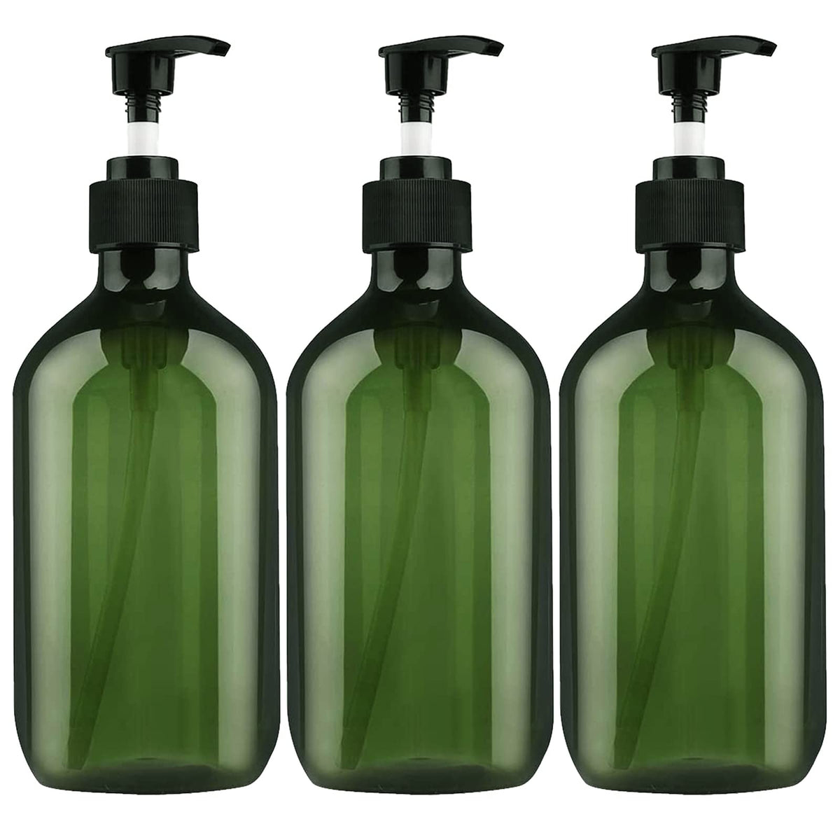 FOOCHY empty bottles with pump dispenser in green, ideal for travel-ready liquids.