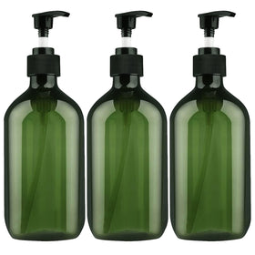 FOOCHY empty bottles with pump dispenser in green, ideal for travel-ready liquids.