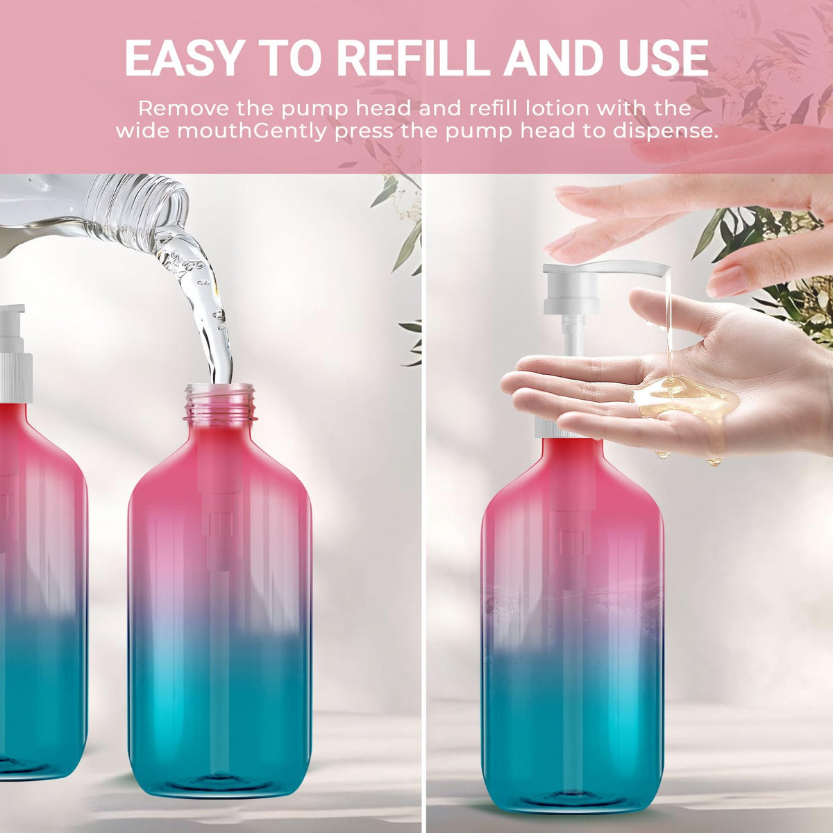 FOOCHY bottles on kitchen counter with gradient colors