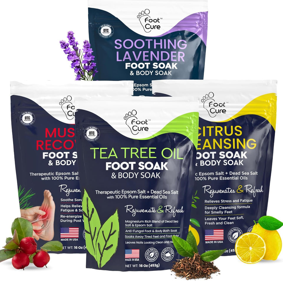 Foot Cure Premium Epsom Salt Foot Soak pack ready for a soothing spa-like soak.