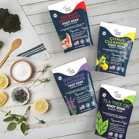 Foot Cure Foot soak softens dry skin and calluses with Epsom salt.