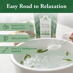 Foot Sense Tea Tree Oil Detox Foot Soak bottle being poured for use.