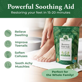 Close-up of Foot Sense Detox Foot Soak ingredients with botanicals and essential oils.
