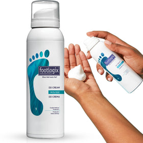 Footlogix DD Cream Mousse bottle front for lightweight hydration on dry feet.