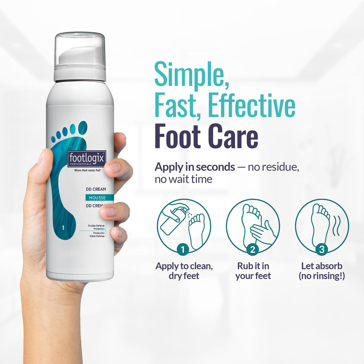 Footlogix DD Cream Mousse pump dispensing for easy application.