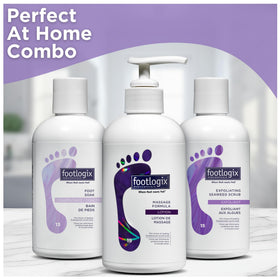 Footlogix Foot Soak Concentrate bottle with spa-like routine for diabetic-friendly foot care.