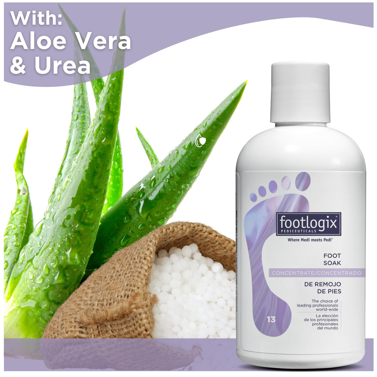 Footlogix Foot Soak Concentrate in use showing callus-softening potential for comfortable feet.