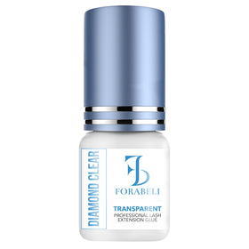 Forabeli Diamond Clear eyelash glue bottle closeup showing a fast-drying transparent bond.