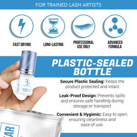 Forabeli Diamond Clear eyelash glue cap and label emphasizing carbon black-free composition.