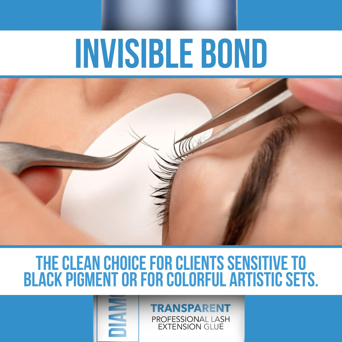 Forabeli Diamond Clear eyelash glue packaging front view highlighting latex-free and formaldehyde-free formula.