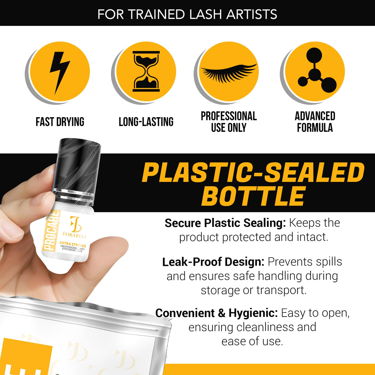 Forabeli Pro Care eyelash glue is latex-free for safer salon use.