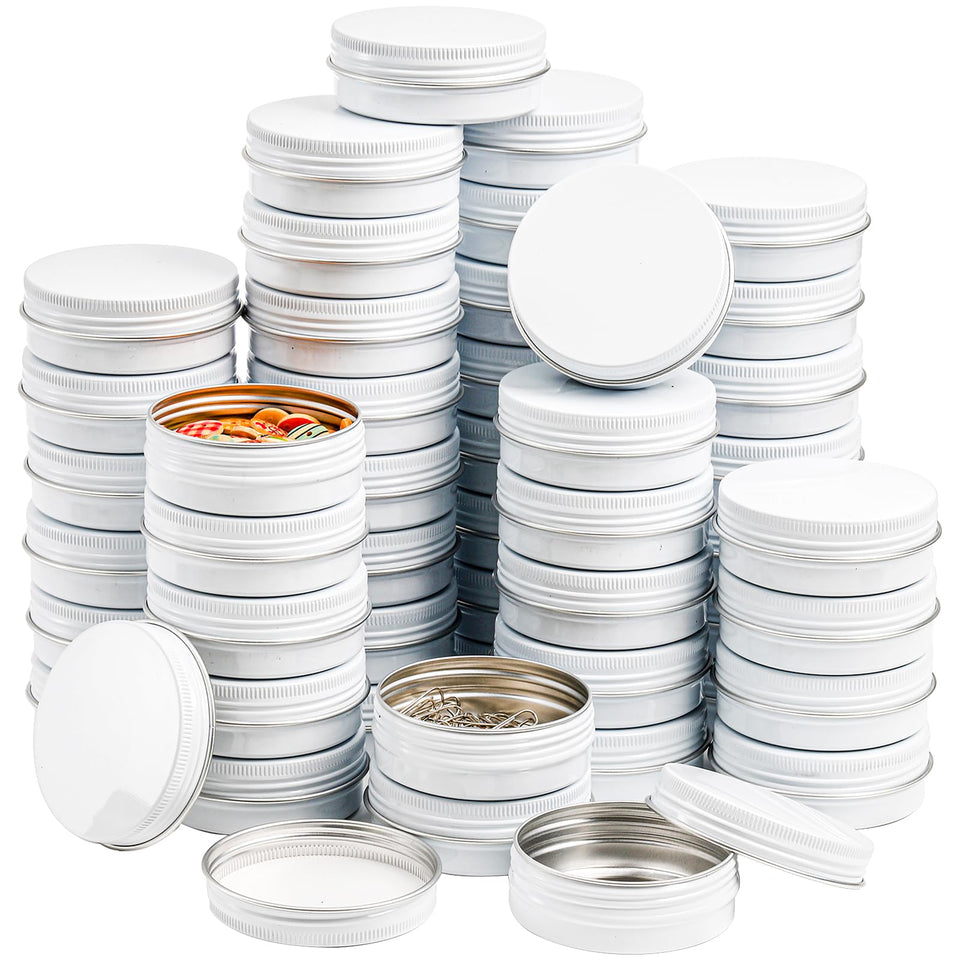 Foraineam 2oz white aluminum tin with screw lid, ideal for lip balms on the go.