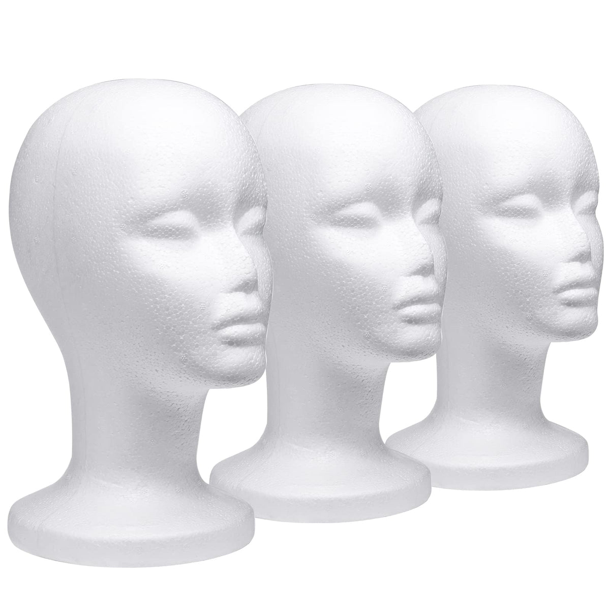 Foraineam 3-pack foam head display with female face for wigs