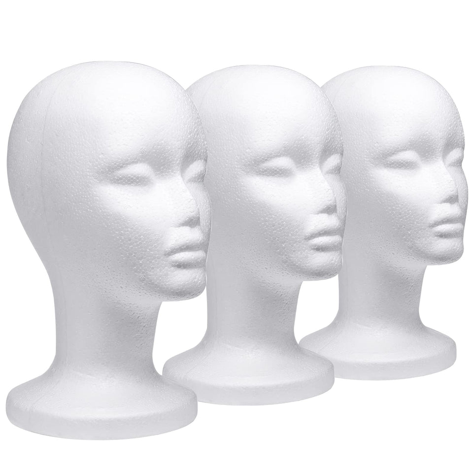 Foraineam 3-pack foam head display with female face for wigs