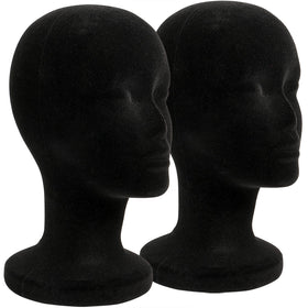 Foraineam black foam mannequin head for wig display with stable 12-inch height.
