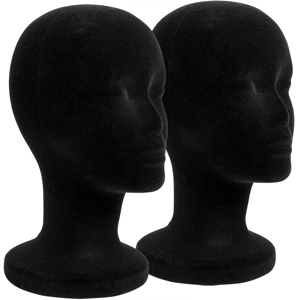 Foraineam black foam mannequin head for wig display with stable 12-inch height.