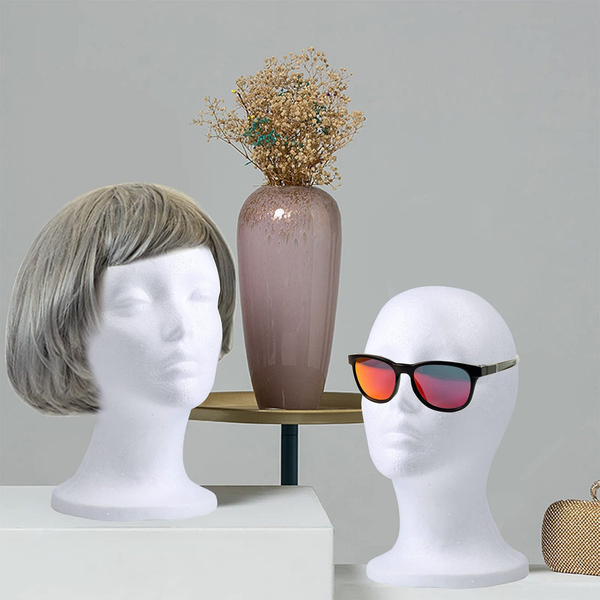 Foraineam white foam head ideal for cosmetics and hat displays.