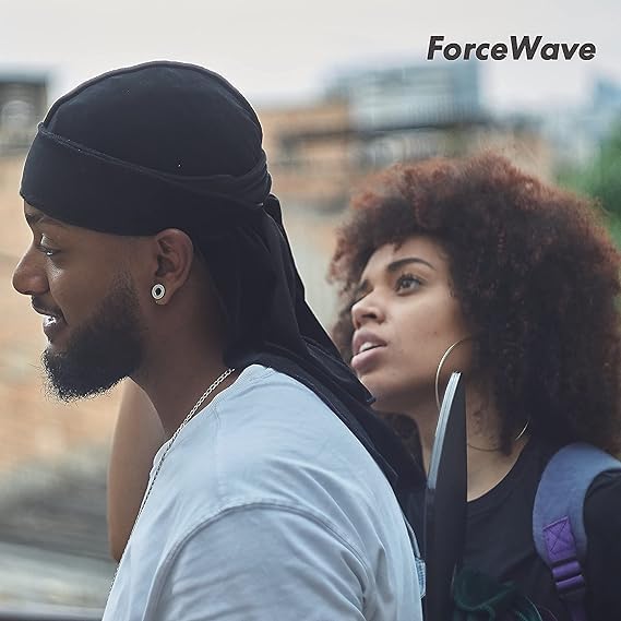 ForceWave velvet durags worn on head demonstrates everyday styling and gentle hair protection.