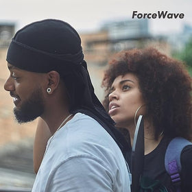 ForceWave velvet durags worn on head demonstrates everyday styling and gentle hair protection.