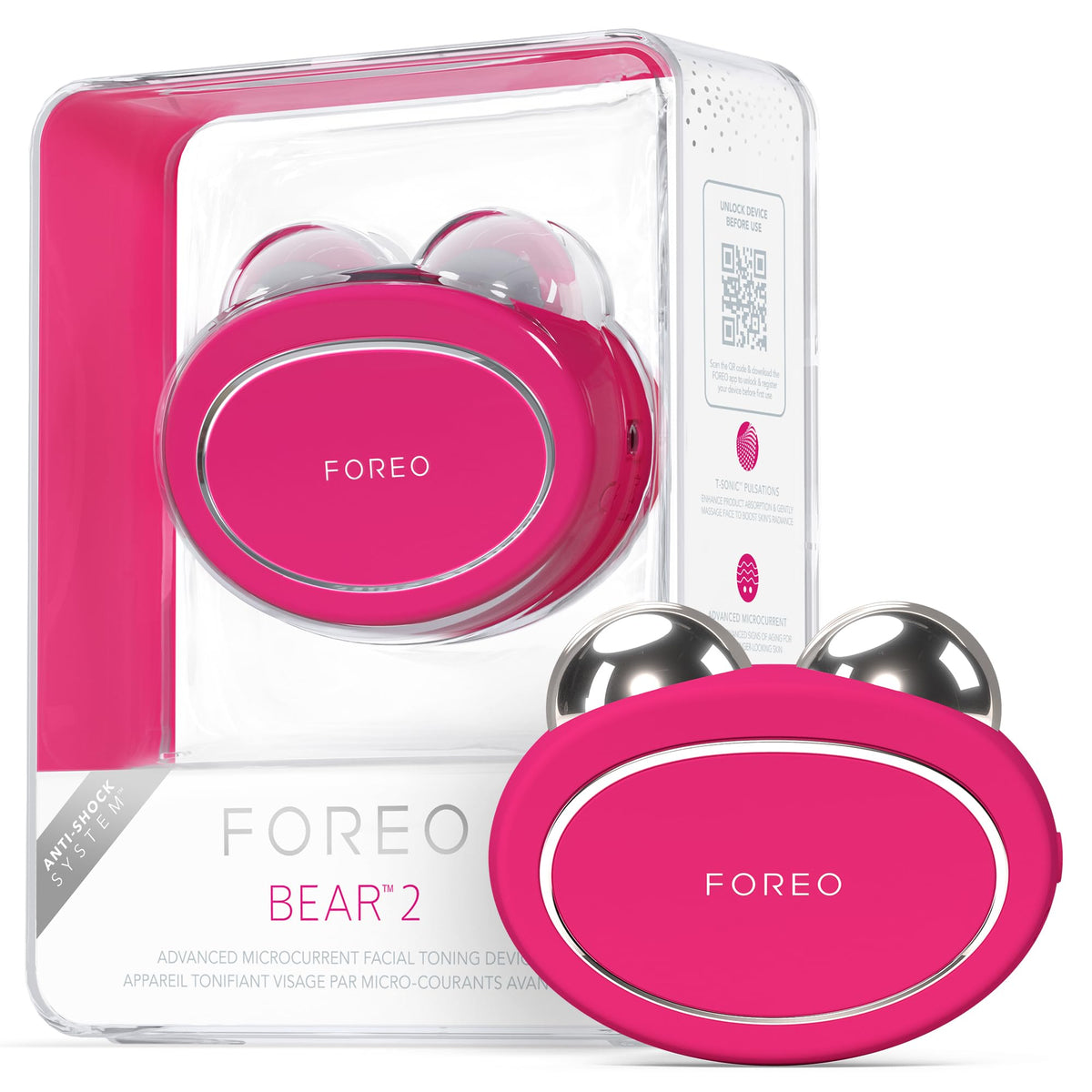 FOREO Bear 2 advanced microcurrent device in fuchsia for at home facial toning