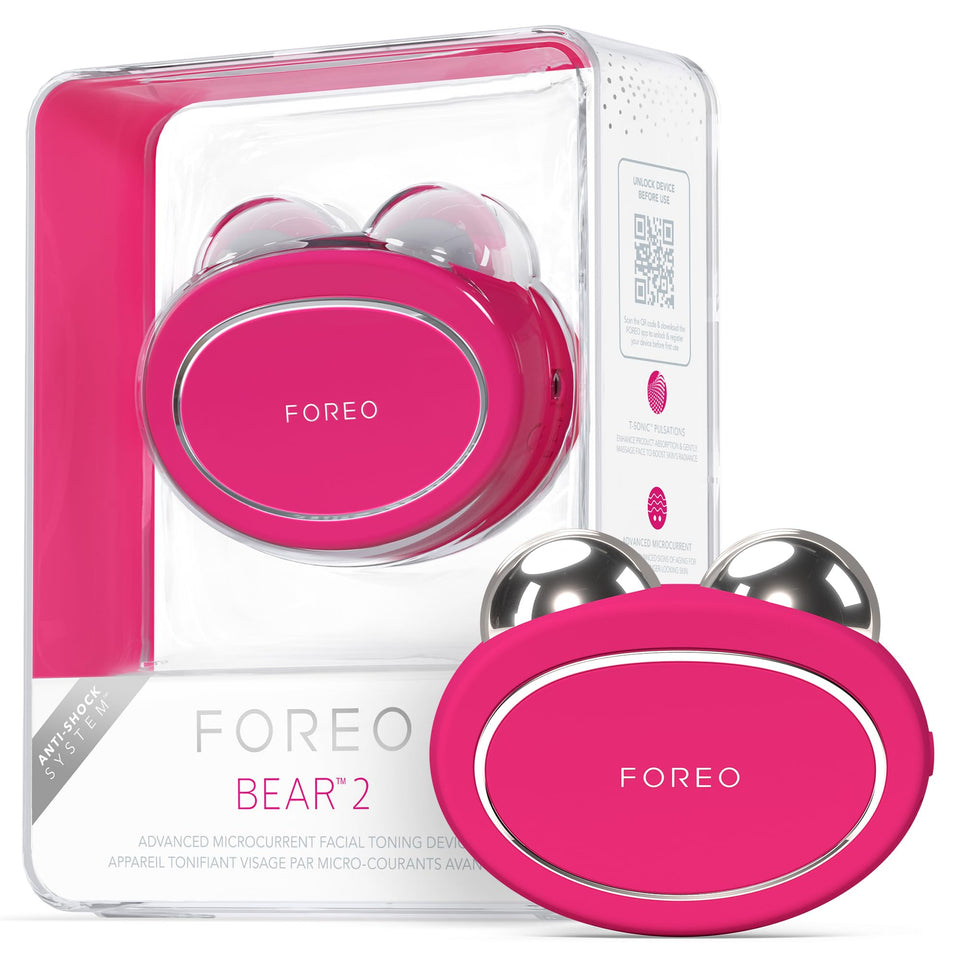 FOREO Bear 2 advanced microcurrent device in fuchsia for at home facial toning