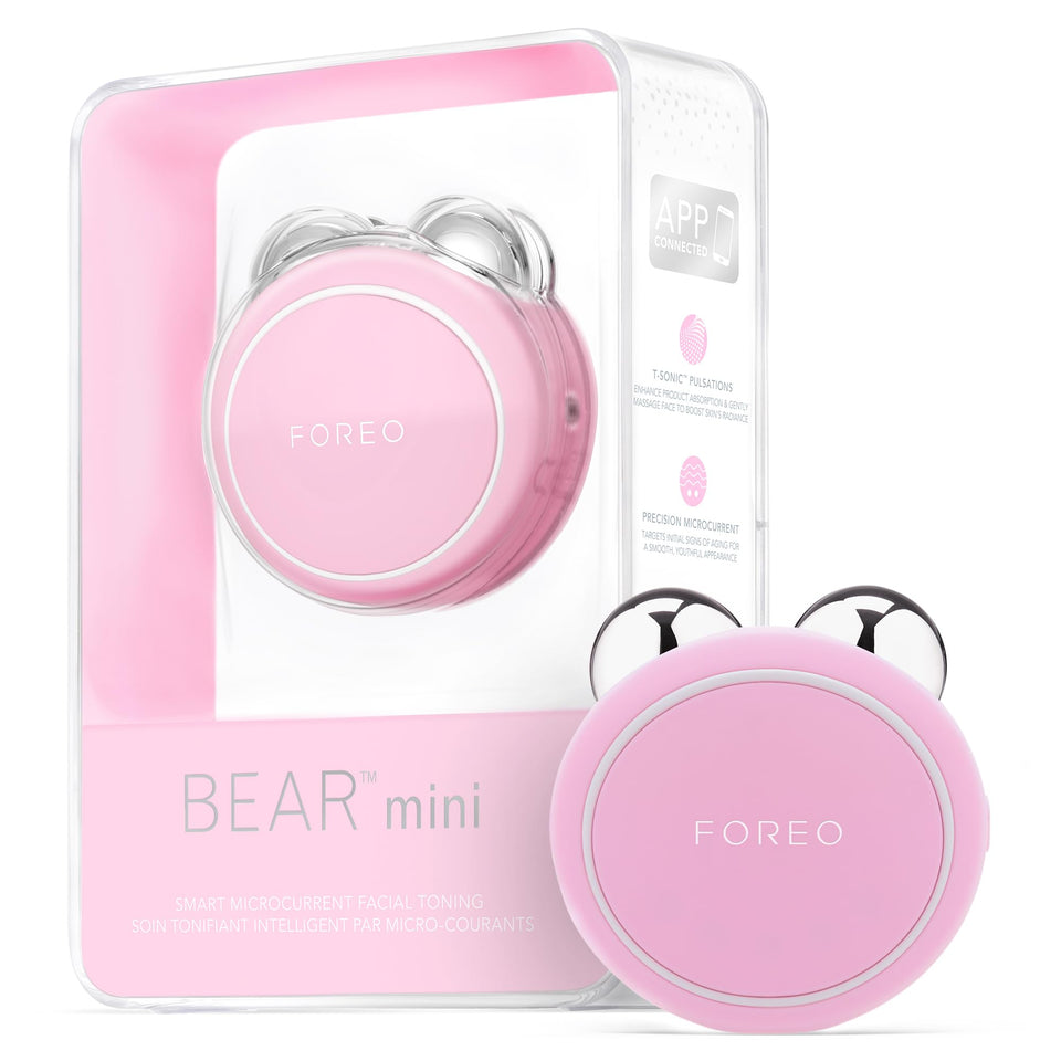 FOREO BEAR Mini face sculpting device highlighting compact design for targeted facial workouts.