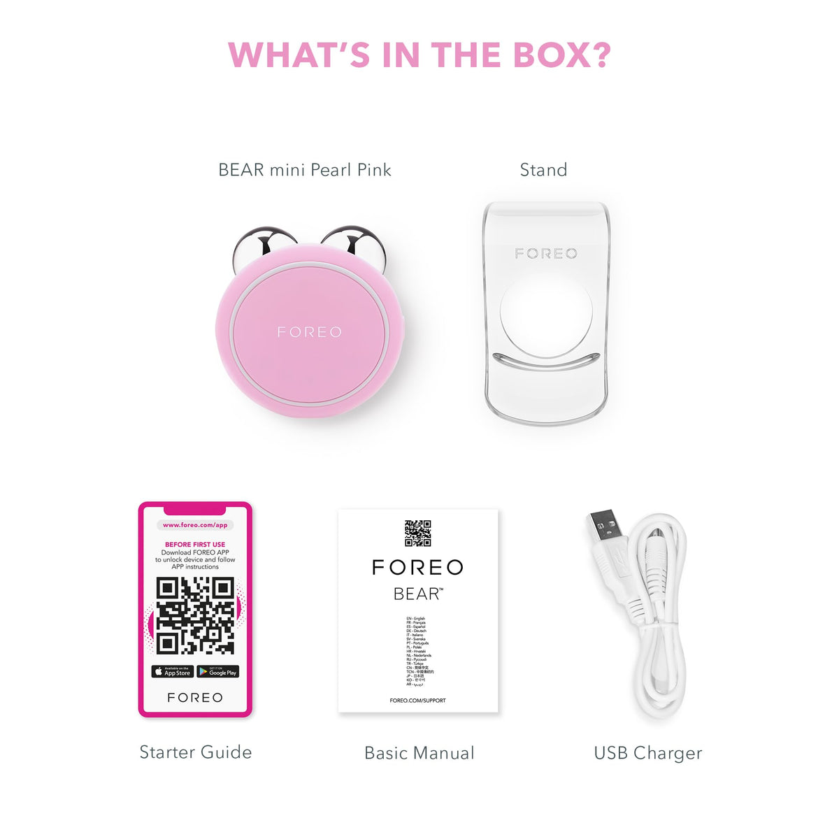 FOREO BEAR Mini pearl pink finish adds stylish, discreet beauty accessory.