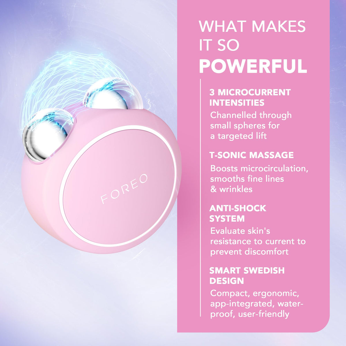FOREO BEAR Mini T-Sonic pulsations easing muscle tension and smoothing fine lines.